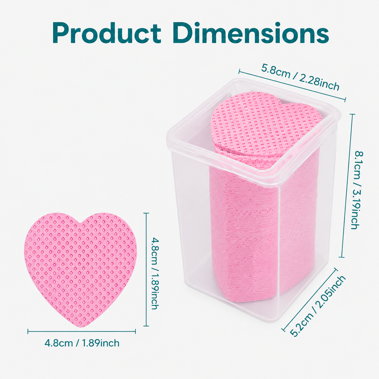 Pink heart Lint-free lash adhesive cleaning pad dimensions