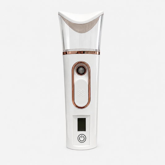 White USB rechargeable nano mister for eyelash extensions designed to reduce adhesive fumes and improve client comfort