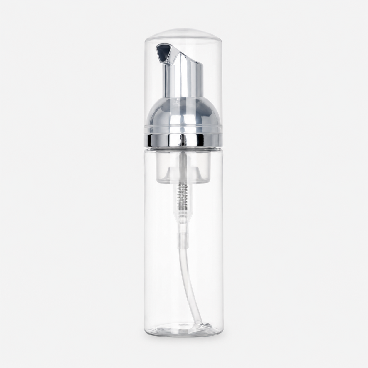 Clear foam pump bottle with metallic pump for dispensing lash shampoo and cleansing eyelash extensions