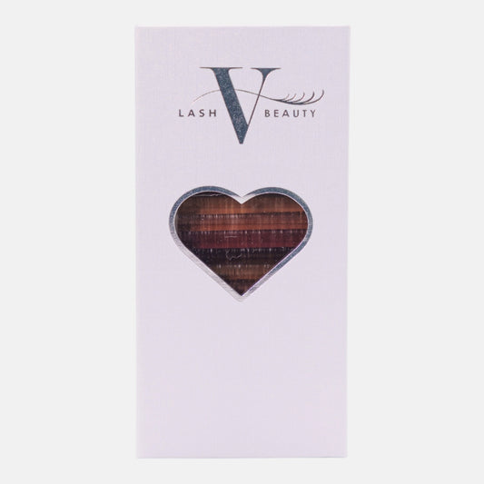 Mocha Luxe colored lash extension tray featuring rich brown shades for natural lash sets and soft, dimensional lash artistry.