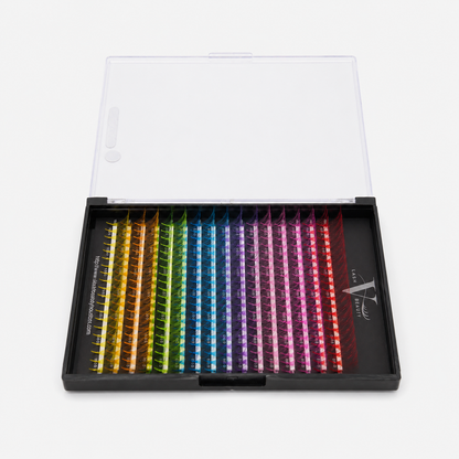 Lightweight 10D colored premade lash fans with D curl and pointy base for bold volume lash sets and creative lash designs