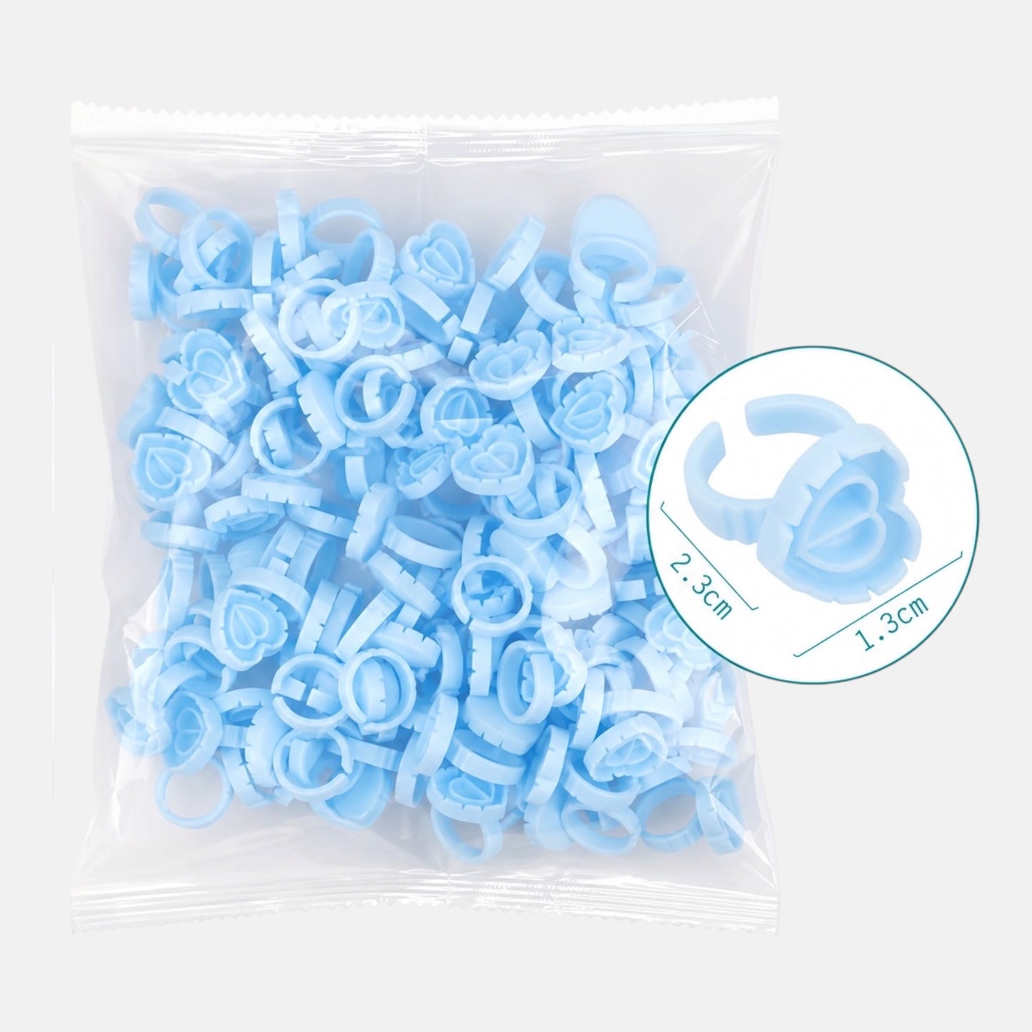 Blue heart-shaped disposable blossom rings for eyelash extensions and volume lash fan creation