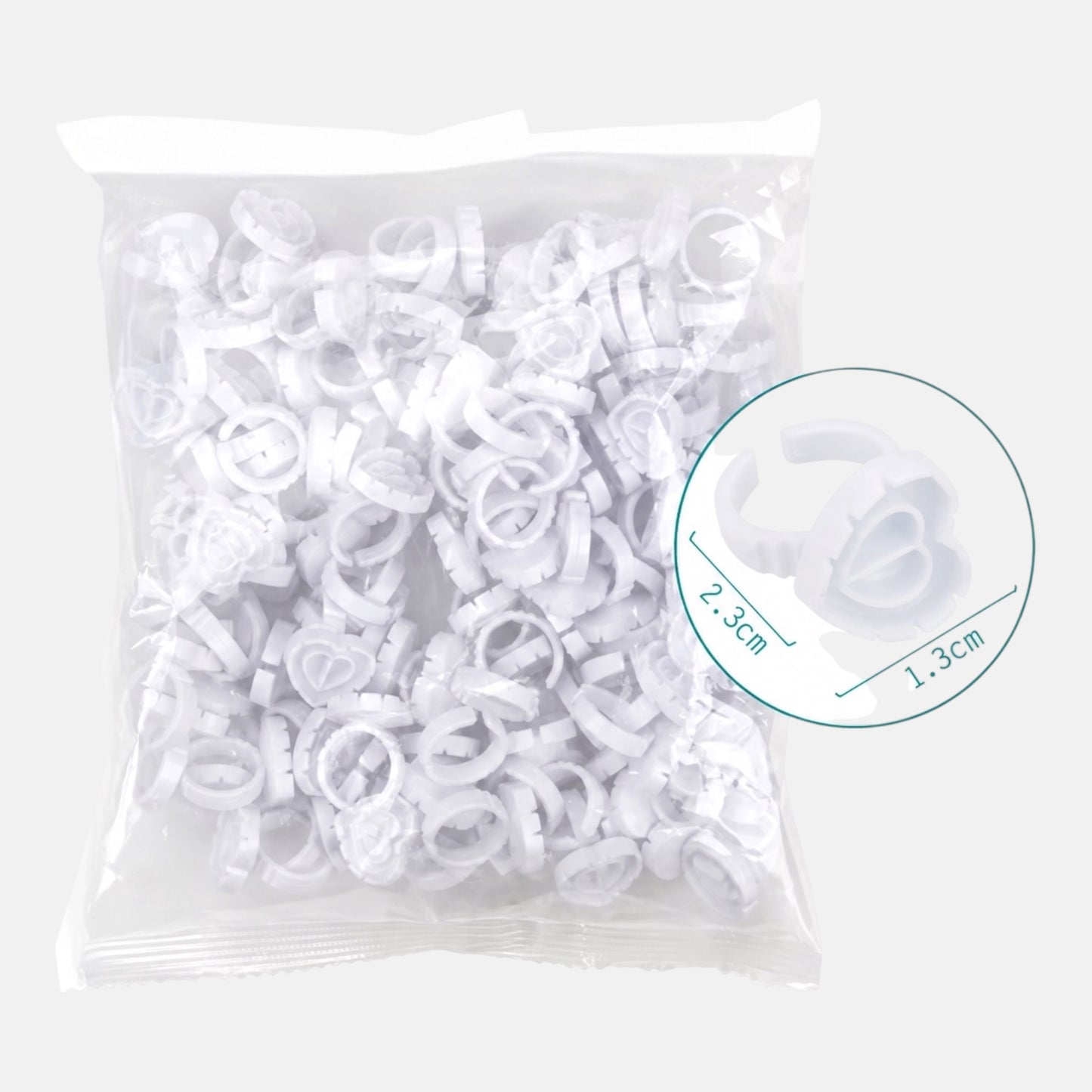 White heart-shaped disposable blossom rings for eyelash extensions and volume lash fan creation