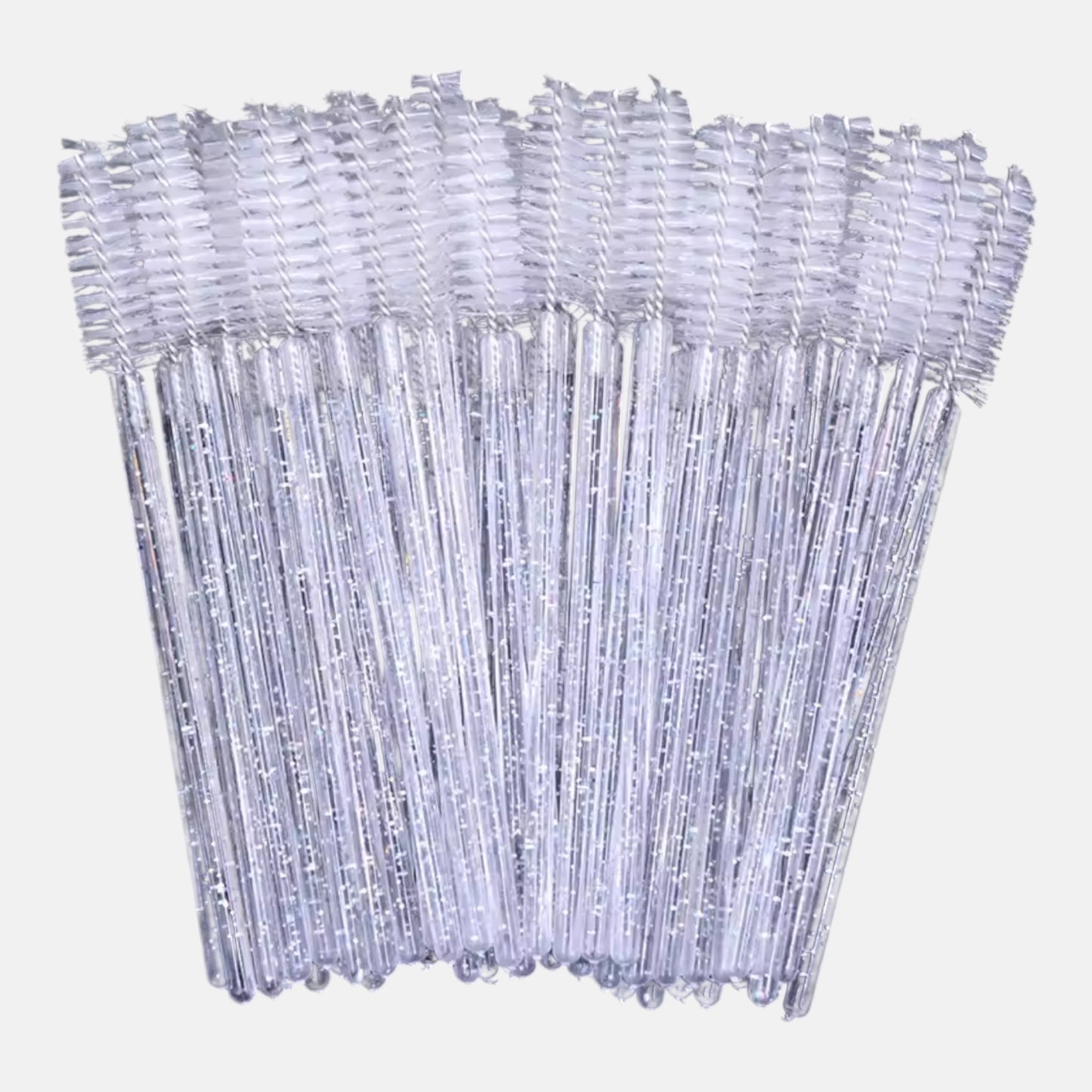 Clear disposable eyelash extension mascara wands with soft spoolie brushes for lash grooming and aftercare
