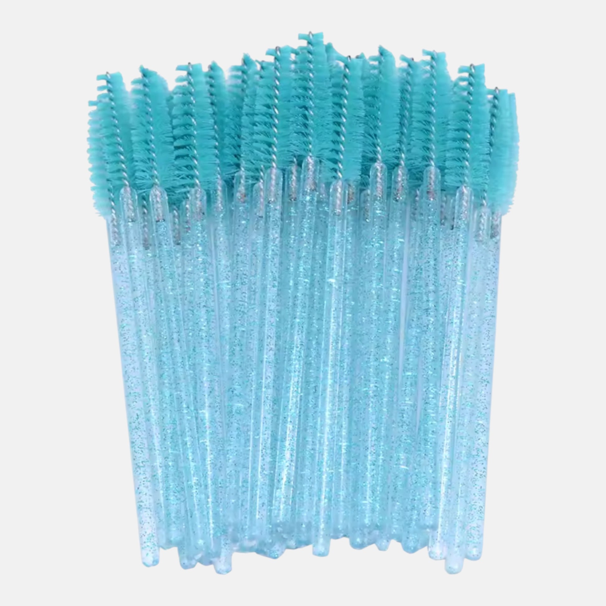 Teal disposable eyelash extension mascara wands with soft spoolie brushes for lash grooming and aftercare
