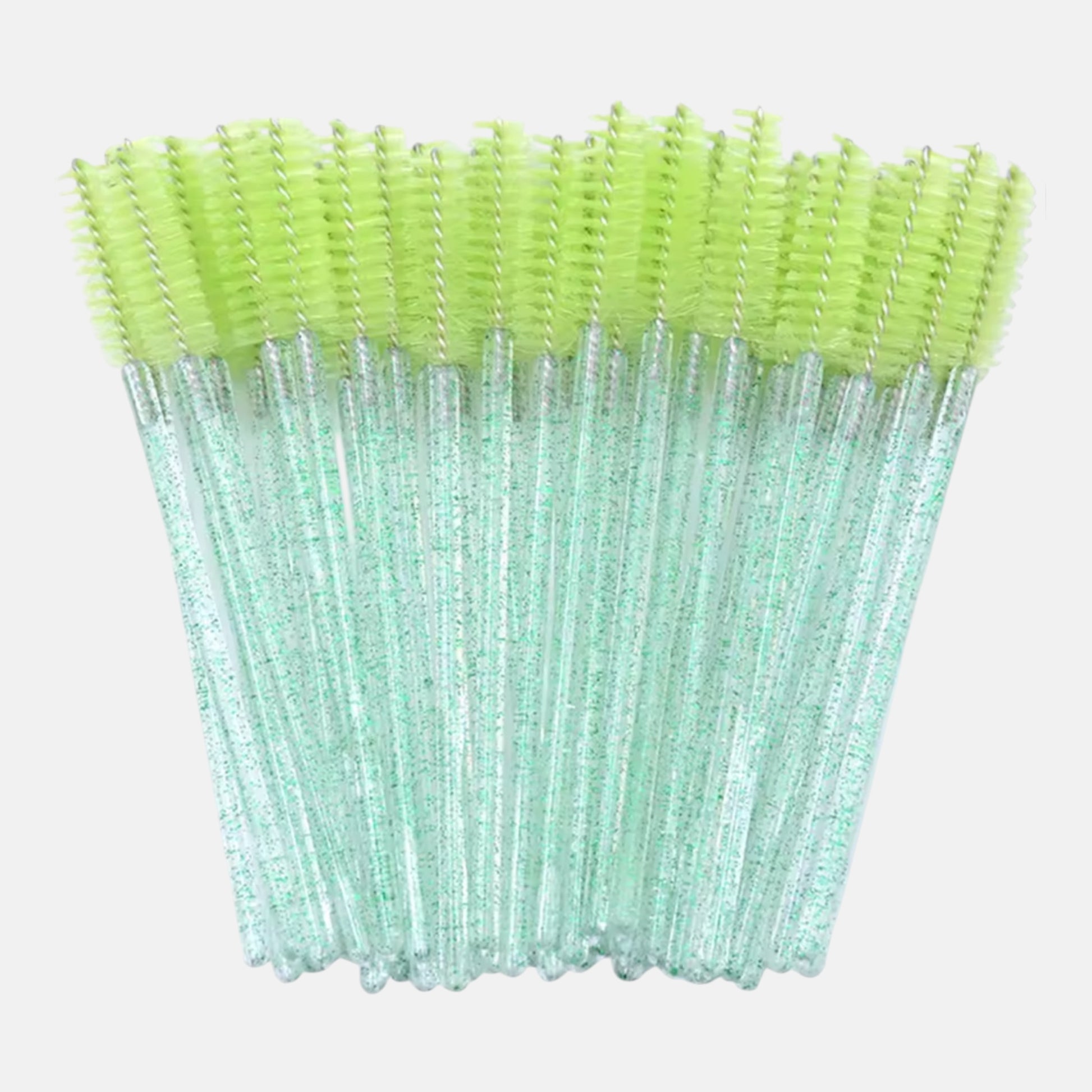 Green disposable eyelash extension mascara wands with soft spoolie brushes for lash grooming and aftercare
