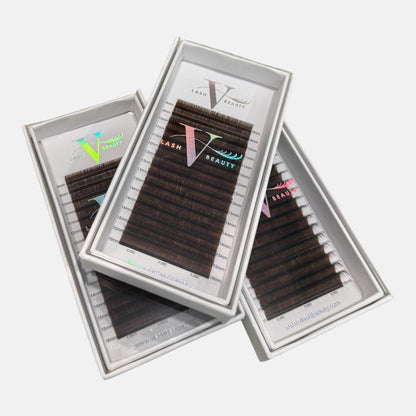 Espresso Brown 0.05mm Brown Lash Extensions for natural volume, hybrid, and wispy lash sets.
