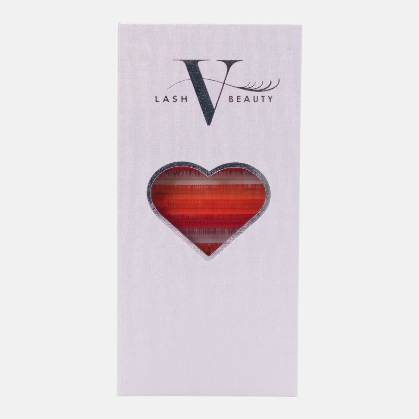 Sunset Glow colored lash extension tray featuring vibrant red and orange shades for bold lash sets and fiery lash artistry.
