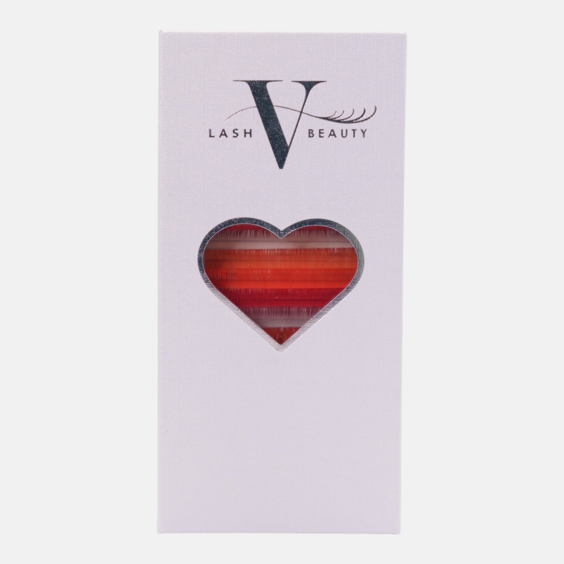 Sunset Glow colored lash extension tray featuring vibrant red and orange shades for bold lash sets and fiery lash artistry.