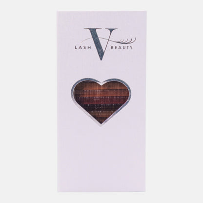 Mocha Luxe colored lash extension tray featuring rich brown shades for natural lash sets and soft, dimensional lash artistry.
