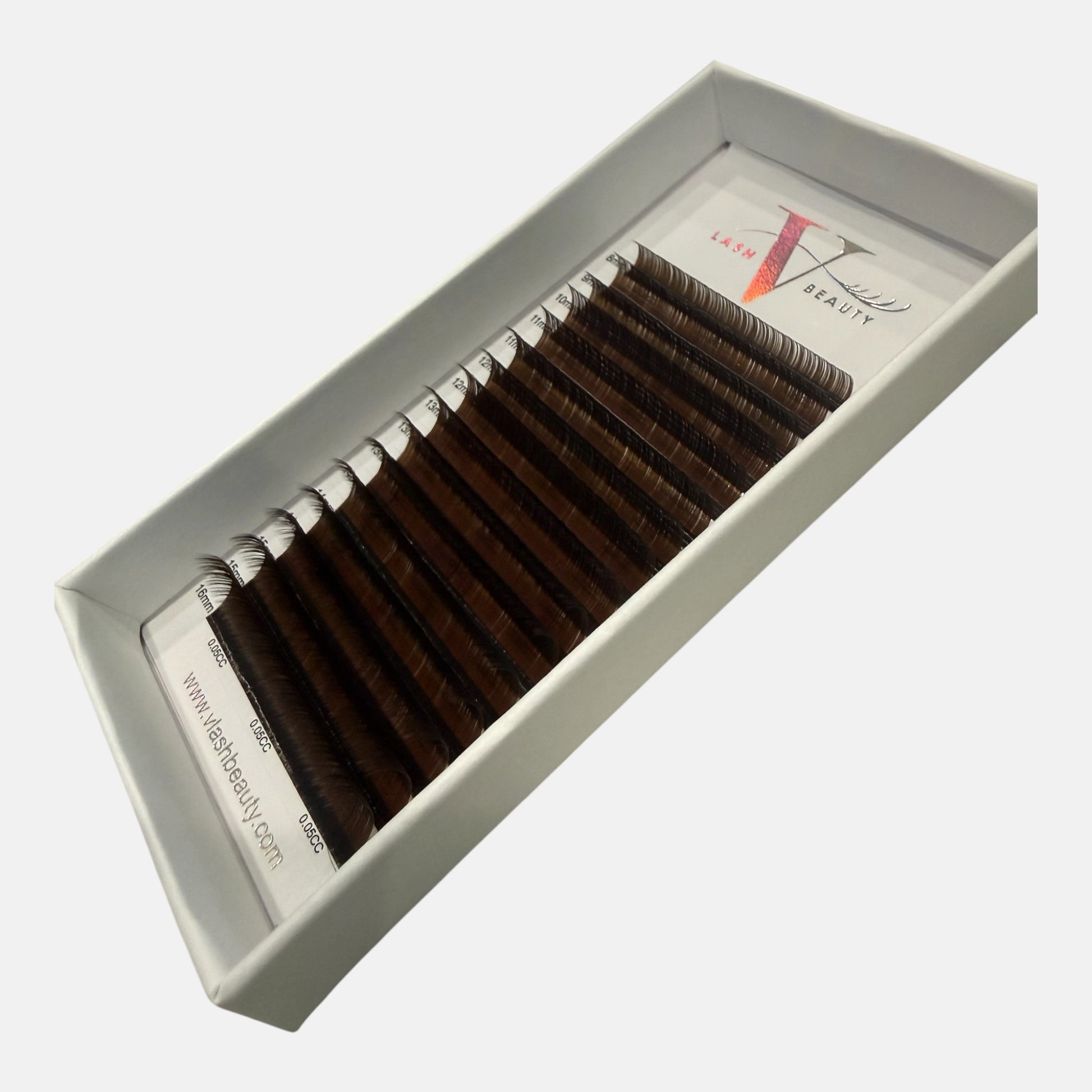 Espresso Brown 0.05mm Brown Lash Extensions for natural volume, hybrid, and wispy lash sets.
