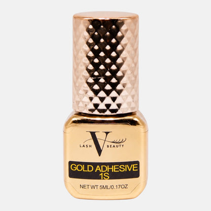 Gold Lash Adhesive 1 second eyelash extension glue with black finish, 5mL professional lash adhesive for classic, hybrid, volume, and mega volume lash extensions
